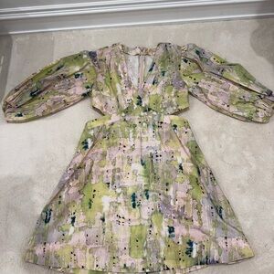 Abstract Print Puff Sleeve Dress